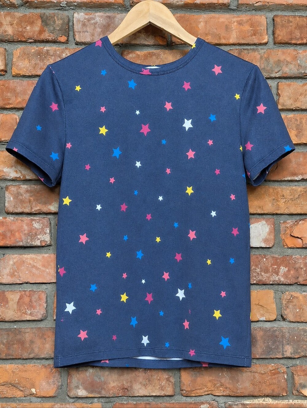 PJ Salvage Star Print Lounge Pajama Tee Shirt Navy Multicolor Small Soft